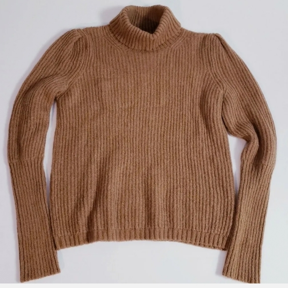Attic & Barn Women's Tan Knit Blend Mohair Turtleneck Balloon Sleeve Sweater! M - Picture 7 of 8